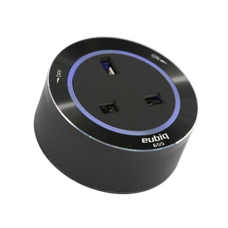 Prise de courant Anglaise BS3 - Bague aluminium - Led bleu