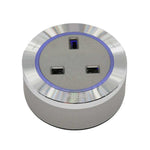 Prise de courant Anglaise BS3 - Bague aluminium - Led bleu