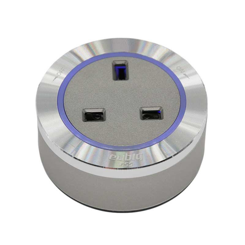 Prise de courant Anglaise BS3 - Bague aluminium - Led bleu