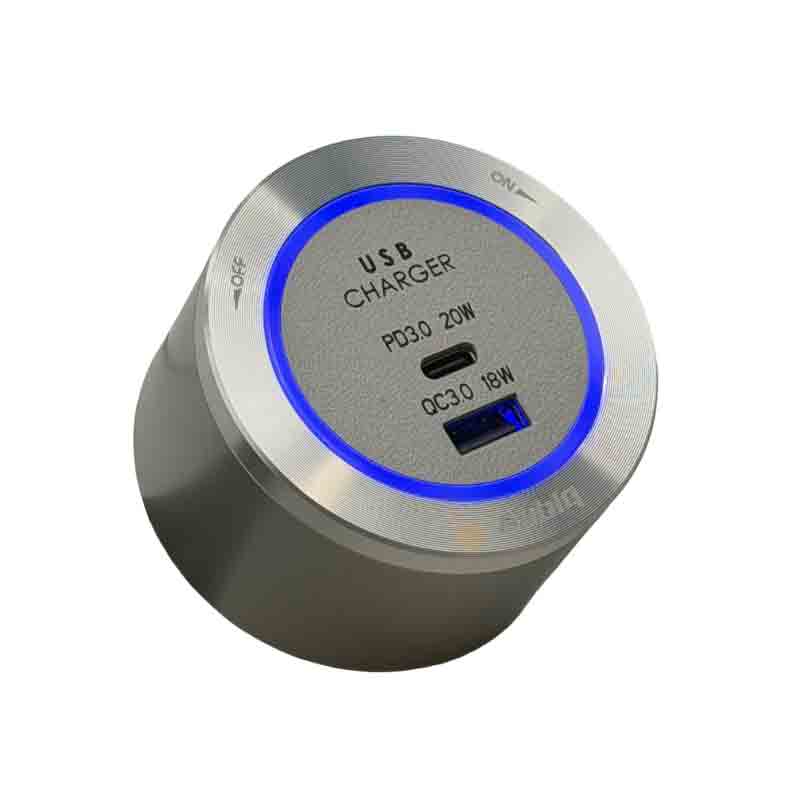 USB3QC - Chargeur USB rapide deux sorties - Led Bleu