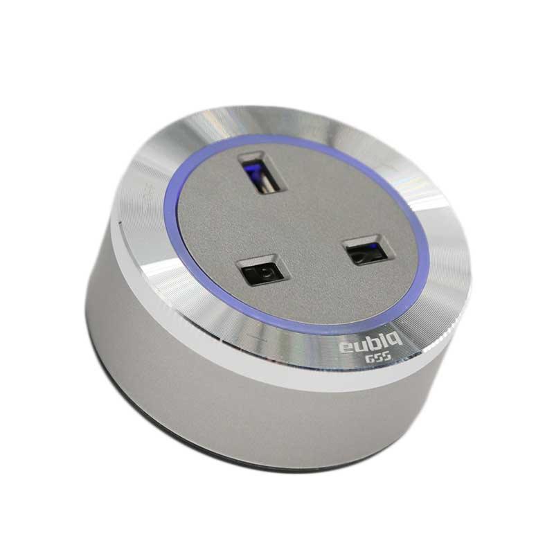 Prise de courant Anglaise BS3 - Bague aluminium - Led bleu