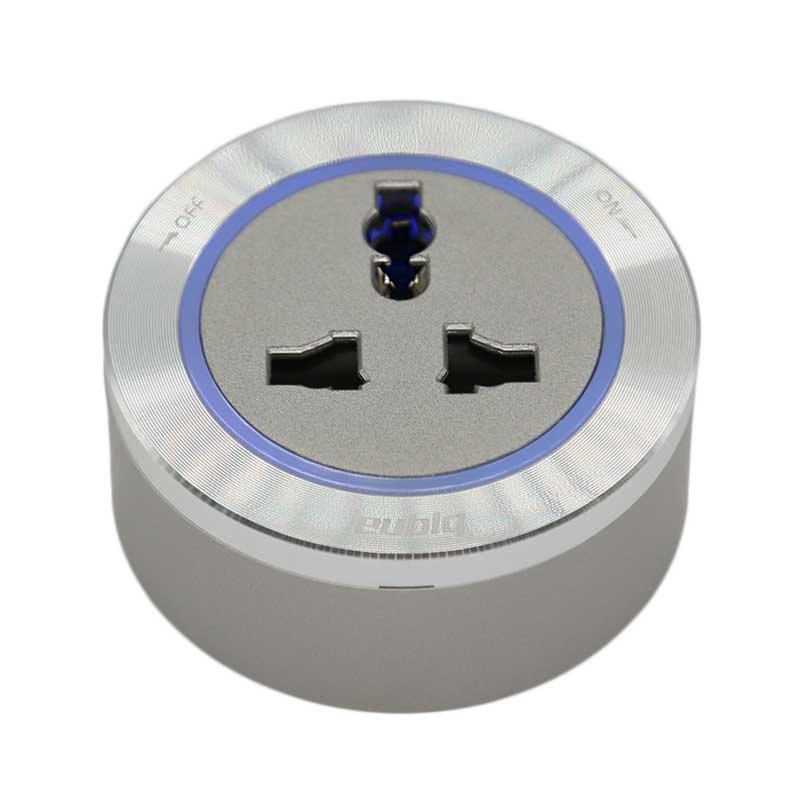 Prise de courant Internationale ITL3-L Titane - Bague Alu - Led Bleu