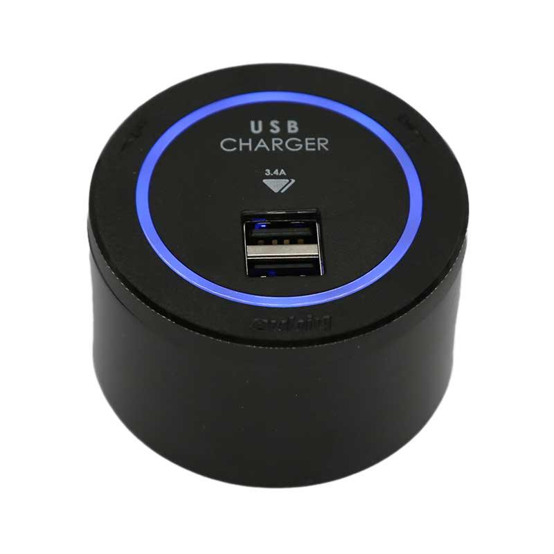 USB4-L - Chargeur USB deux sorties - Noir - Led Bleu - 3,4 Amp.